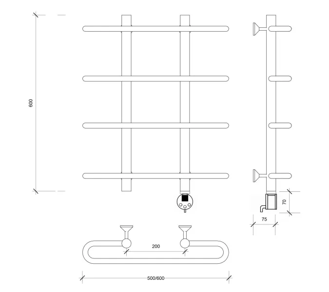 Полотенцесушитель Secado Венеция 1 электрический L/R хром, Выбрать размер: 50х60, Ориентация: левая, изображение 5