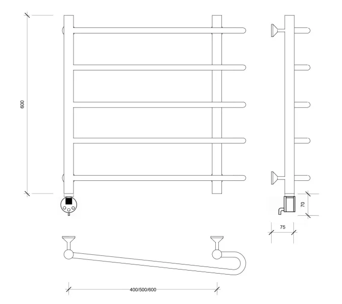 Полотенцесушитель Secado Венеция 2 электрический L/R хром, Выбрать размер: 50х60, Ориентация: левая, изображение 4