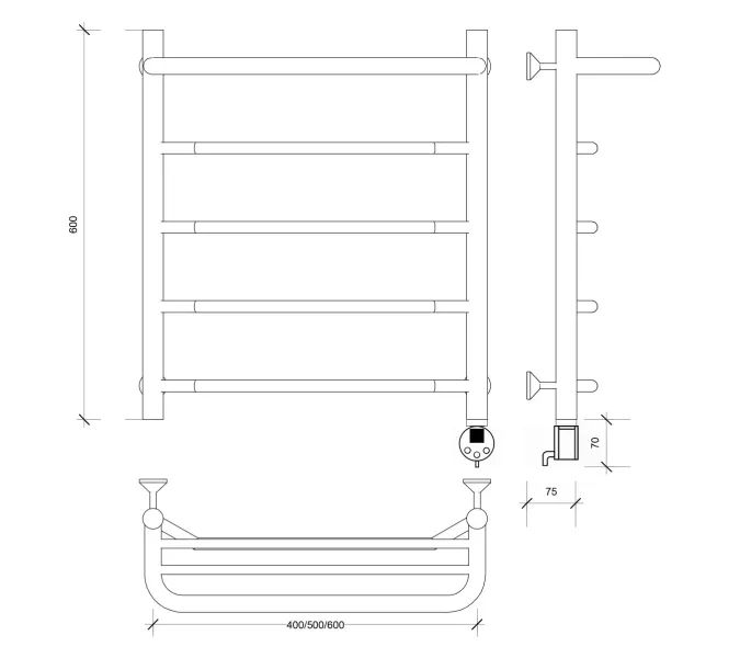 Полотенцесушитель Secado Агата 1 СП , с полочкой , электрический L/R  хром, Выбрать размер: 40х60, Ориентация: левая, изображение 6