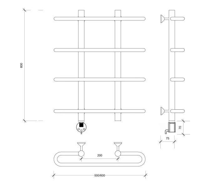 Полотенцесушитель Secado Венеция 1 электрический L/R хром, Выбрать размер: 50х60, Ориентация: левая, изображение 4