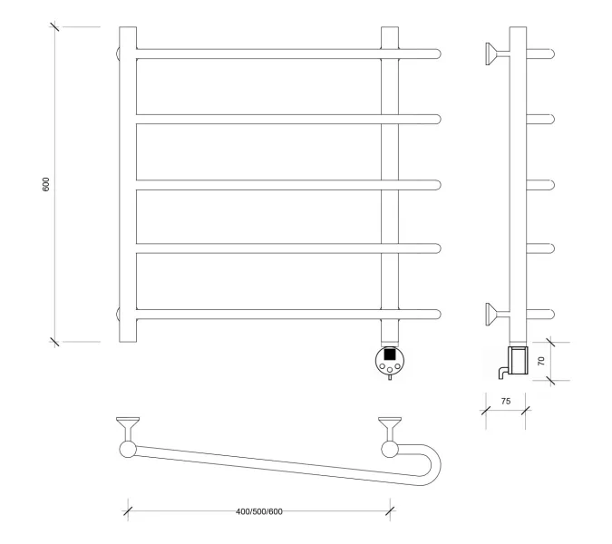 Полотенцесушитель Secado Венеция 2 электрический L/R хром, Выбрать размер: 50х60, Ориентация: левая, изображение 5
