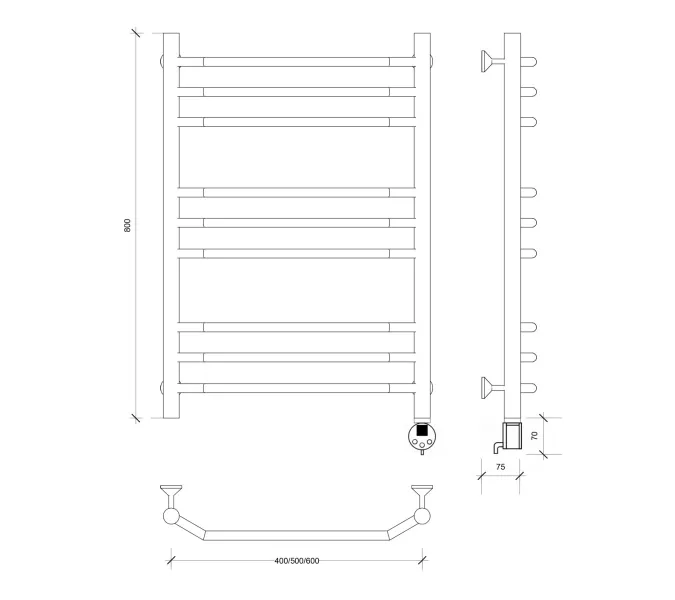 Полотенцесушитель Secado Агата 3  электрический L/R хром, Выбрать размер: 40х60, Ориентация: левая, изображение 5