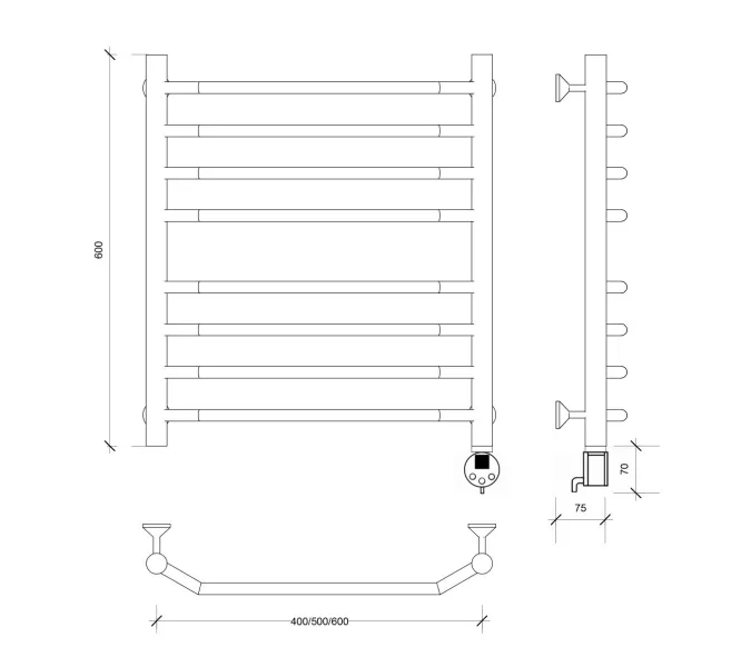 Полотенцесушитель Secado Агата 4  электрический L/R  хром, Выбрать размер: 40х60, Ориентация: левая, изображение 7