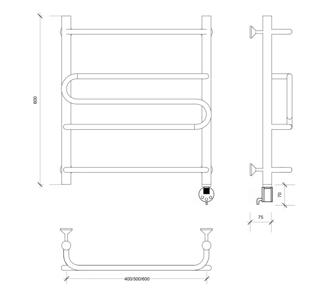 Полотенцесушитель Secado Валенсия 2  электрический L/R  хром, Выбрать размер: 40х60, Ориентация: левая, изображение 6