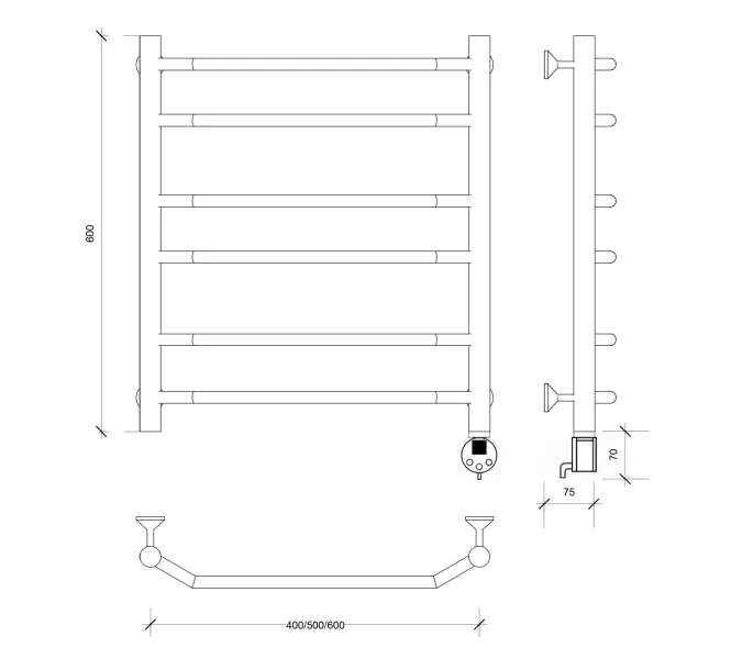 Полотенцесушитель Secado Агата 2  электрический L/R  хром, Выбрать размер: 40х60, Ориентация: левая, изображение 5