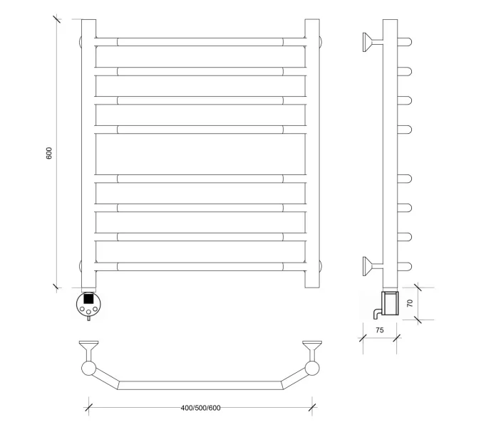 Полотенцесушитель Secado Агата 4  электрический L/R  хром, Выбрать размер: 40х60, Ориентация: левая, изображение 6