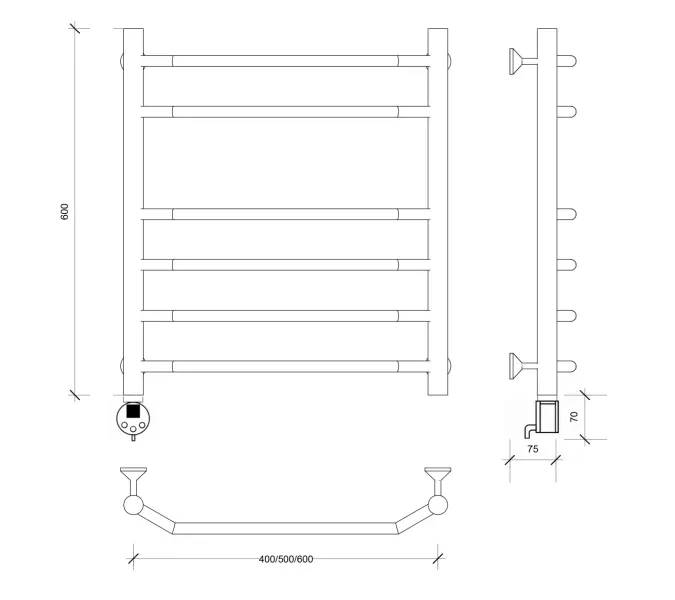 Полотенцесушитель Secado Агата 5 электрический L/R хром, Выбрать размер: 60х40, Ориентация: левая, изображение 4