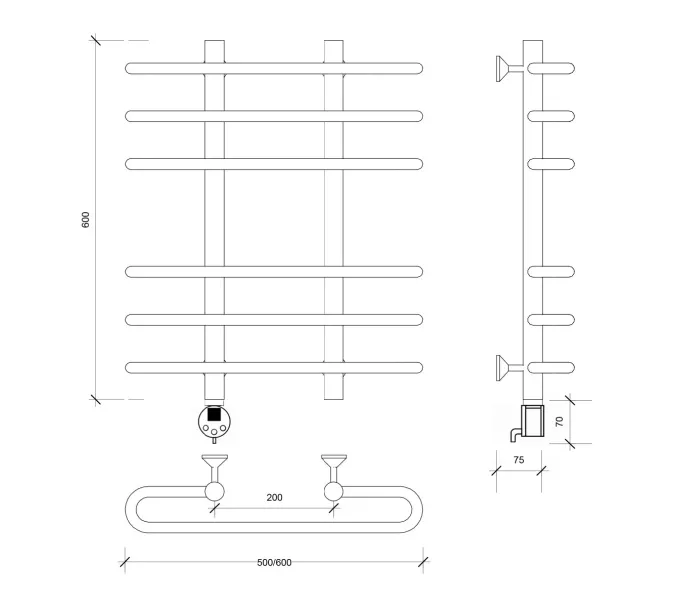 Полотенцесушитель Secado Венеция 3  электрический L/R  хром, Выбрать размер: 50х60, Ориентация: левая, изображение 5
