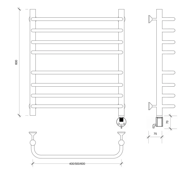 Полотенцесушитель Secado Мерида 4 электрический L/R хром, Выбрать размер: 40х60, Ориентация: левая, изображение 6