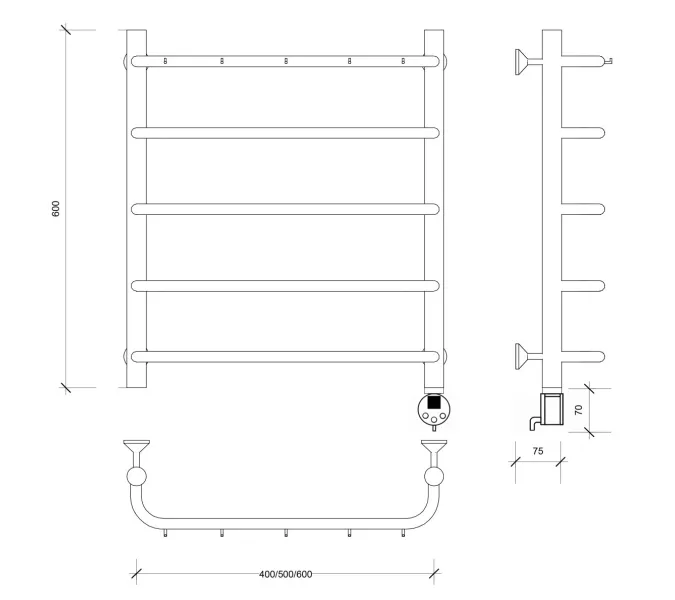 Полотенцесушитель Secado Мерида 1 К, с крючками, электрический L/R хром, Выбрать размер: 40х60, Ориентация: левая, изображение 6