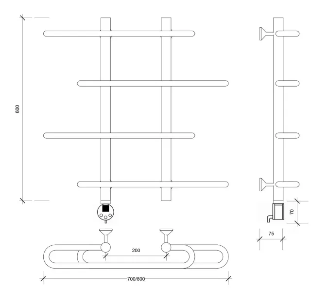 Полотенцесушитель Secado Венеция 4  электрический L/R хром, Выбрать размер: 70х60, Ориентация: левая, изображение 3