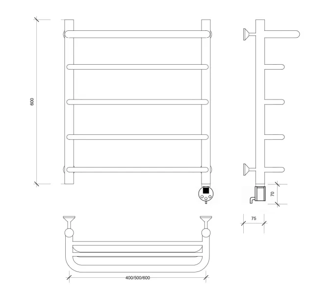 Полотенцесушитель Secado Мерида 1 СП , с полочкой, электрический L/R хром, Выбрать размер: 40х60, Ориентация: левая, изображение 6