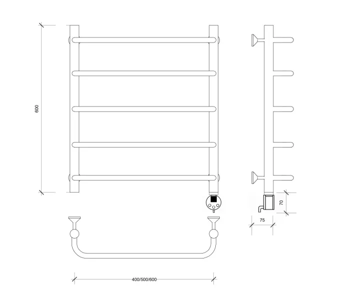 Полотенцесушитель Secado Мерида 1  электрический L/R хром, Выбрать размер: 40х60, Ориентация: левая, изображение 6