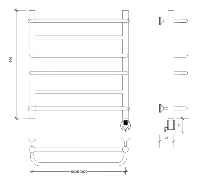 Полотенцесушитель Secado Верона 1 электрический L/R хром, Выбрать размер: 40х60, Ориентация: левая, изображение 6
