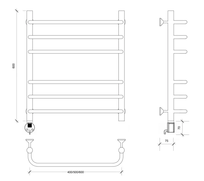 Полотенцесушитель Secado Мерида 3  электрический L/R  хром, Выбрать размер: 40х60, Ориентация: левая, изображение 5