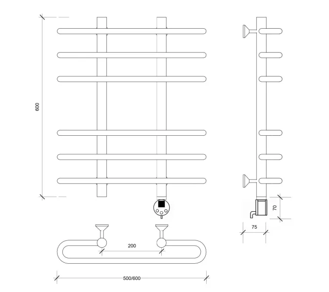 Полотенцесушитель Secado Венеция 3  электрический L/R  хром, Выбрать размер: 50х60, Ориентация: левая, изображение 6