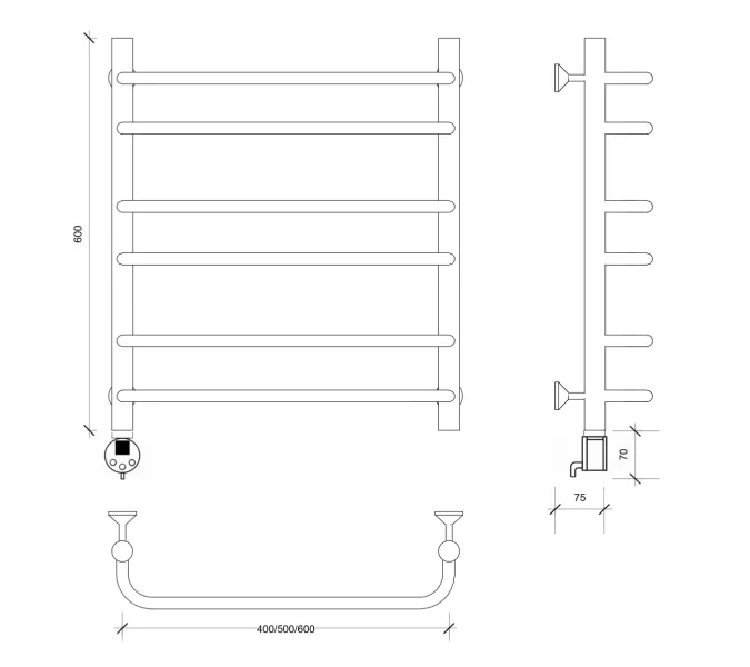 Полотенцесушитель Secado Мерида 2 электрический L/R хром, Выбрать размер: 40х60, Ориентация: левая, изображение 5