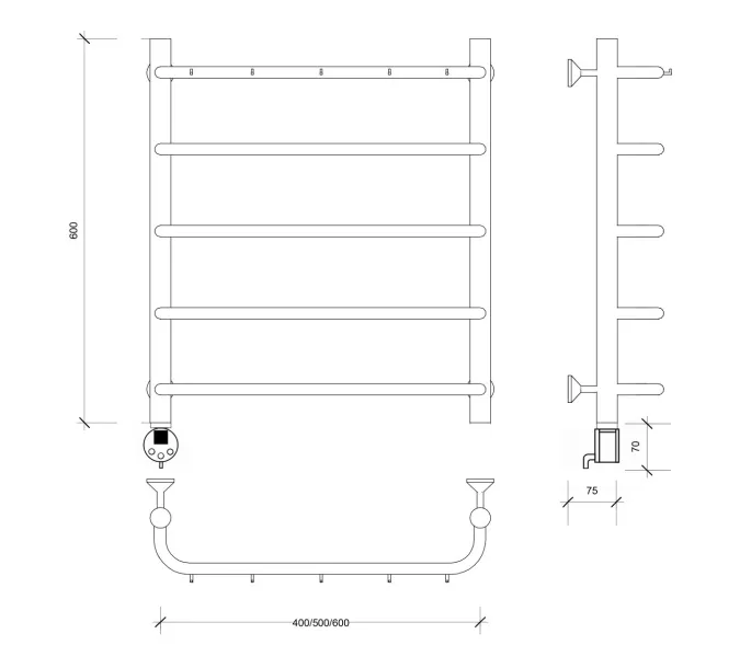 Полотенцесушитель Secado Мерида 1 К, с крючками, электрический L/R хром, Выбрать размер: 40х60, Ориентация: левая, изображение 5