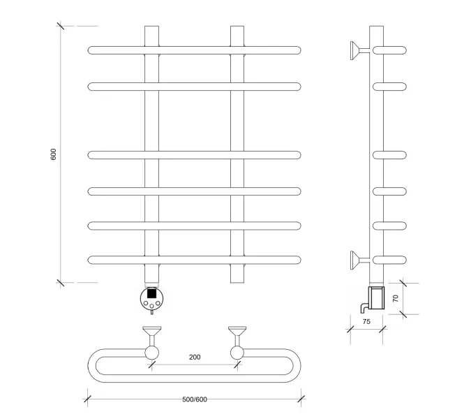 Полотенцесушитель Secado Венеция 5  электрический L/R хром, Выбрать размер: 50х60, Ориентация: левая, изображение 3