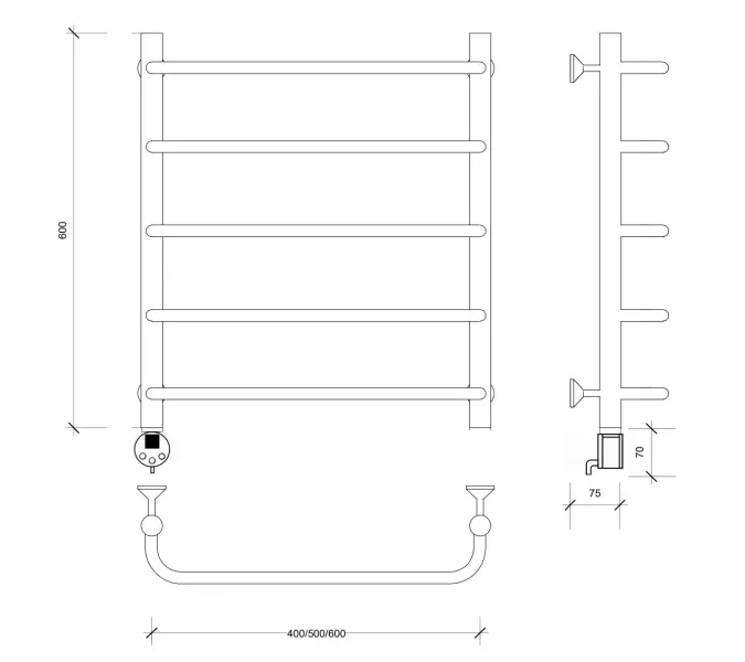 Полотенцесушитель Secado Мерида 1  электрический L/R хром, Выбрать размер: 40х60, Ориентация: левая, изображение 5