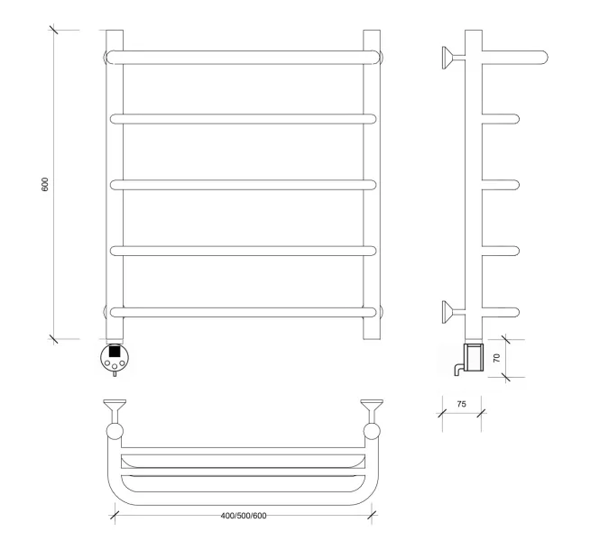Полотенцесушитель Secado Мерида 1 СП , с полочкой, электрический L/R хром, Выбрать размер: 40х60, Ориентация: левая, изображение 5
