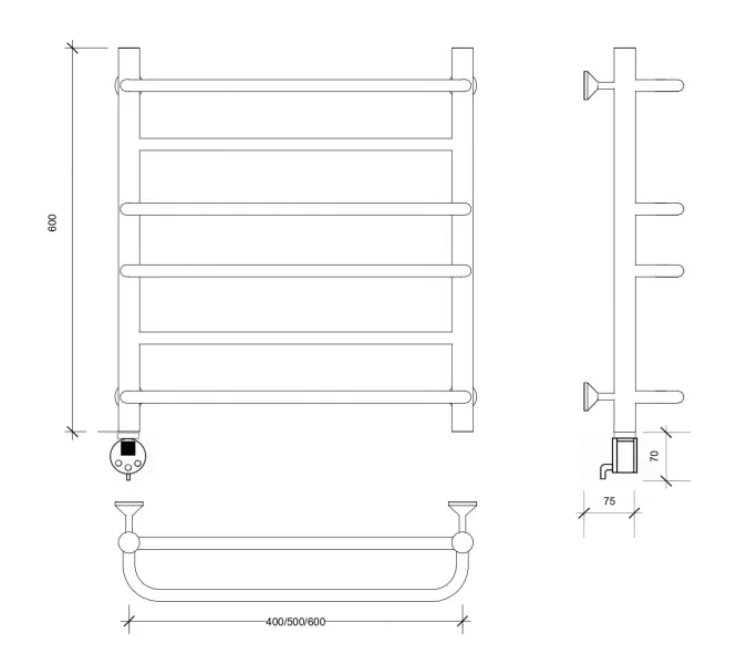 Полотенцесушитель Secado Верона 1 электрический L/R хром, Выбрать размер: 40х60, Ориентация: левая, изображение 5