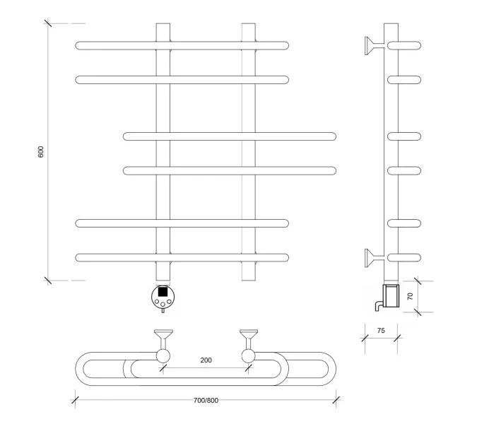 Полотенцесушитель Secado Венеция 6 электрический L/R  хром, Выбрать размер: 70х60, Ориентация: левая, изображение 4