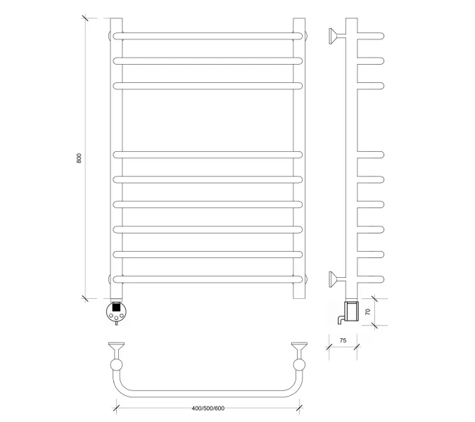 Полотенцесушитель Secado Мерида 5  электрический L/R  хром, Выбрать размер: 40х60, Ориентация: левая, изображение 4