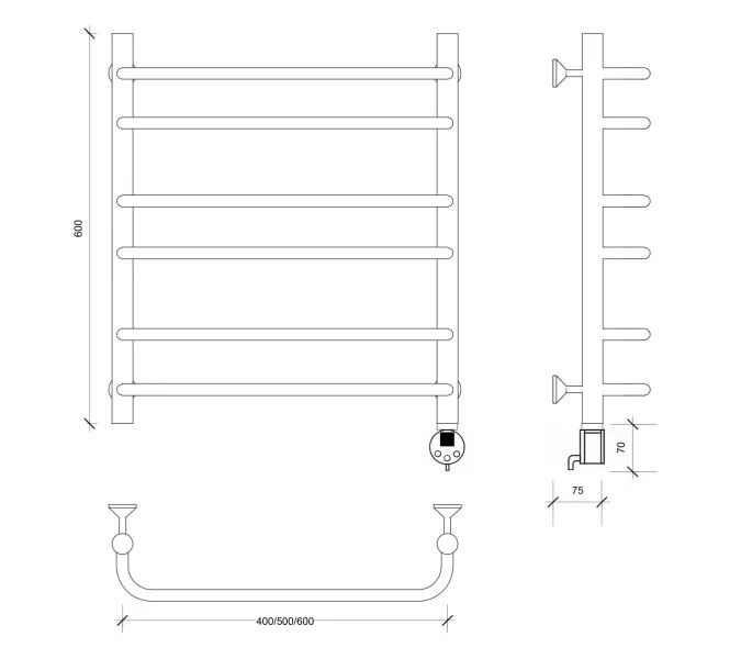 Полотенцесушитель Secado Мерида 2 электрический L/R хром, Выбрать размер: 40х60, Ориентация: левая, изображение 6
