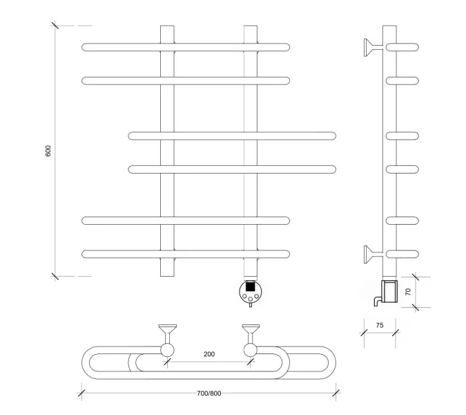 Полотенцесушитель Secado Венеция 6 электрический L/R  хром, Выбрать размер: 70х60, Ориентация: левая, изображение 5