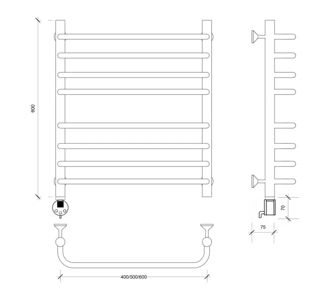 Полотенцесушитель Secado Мерида 4 электрический L/R хром, Выбрать размер: 40х60, Ориентация: левая, изображение 5