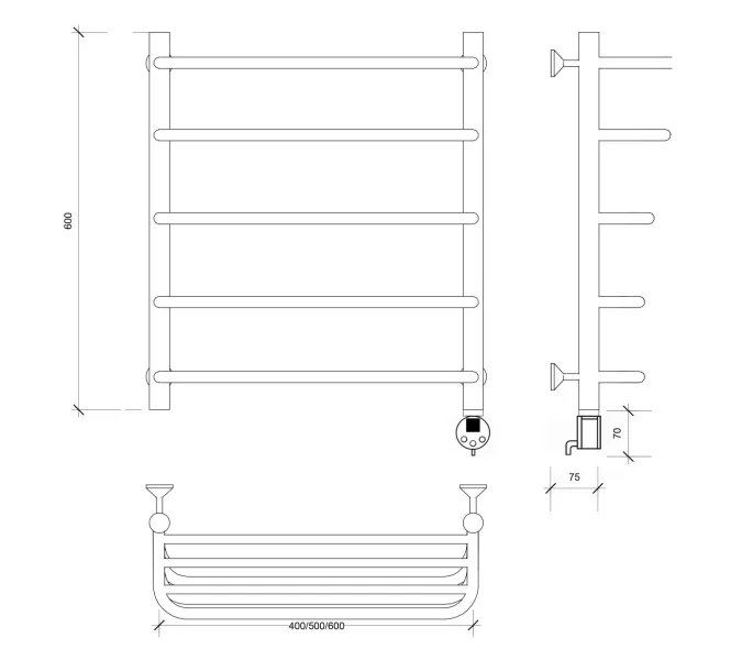 Полотенцесушитель Secado Мерида 2 СП, с полочкой, электрический L/R  хром, Выбрать размер: 40х60, Ориентация: левая, изображение 6