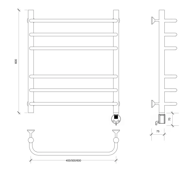 Полотенцесушитель Secado Мерида 3  электрический L/R  хром, Выбрать размер: 40х60, Ориентация: левая, изображение 6
