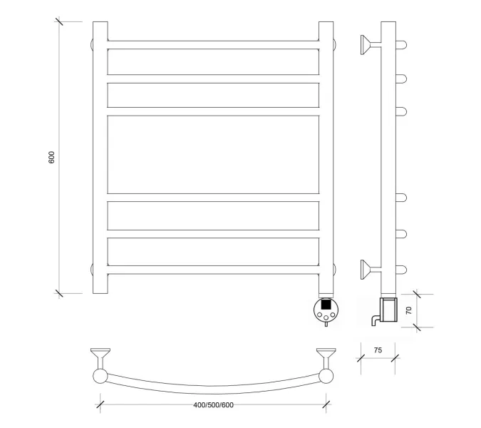 Полотенцесушитель Secado Милан 3  электрический L/R  хром, Выбрать размер: 40х60, Ориентация: левая, изображение 6