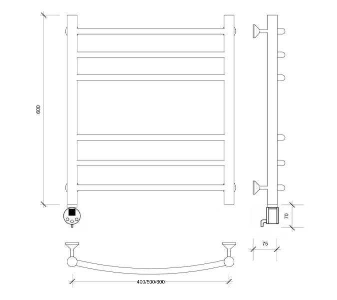 Полотенцесушитель Secado Милан 3  электрический L/R  хром, Выбрать размер: 40х60, Ориентация: левая, изображение 5