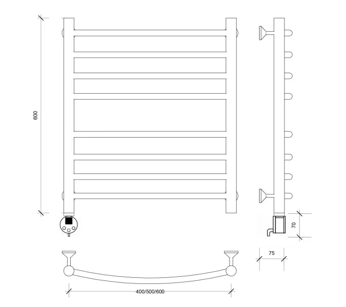 Полотенцесушитель Secado Милан 4  электрический L/R  хром, Выбрать размер: 40х60, Ориентация: левая, изображение 4