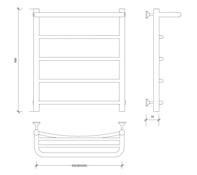 Полотенцесушитель Secado Милан 1 СП , с полочкой, электрический L/R хром, Выбрать размер: 40х60, Ориентация: левая, изображение 5