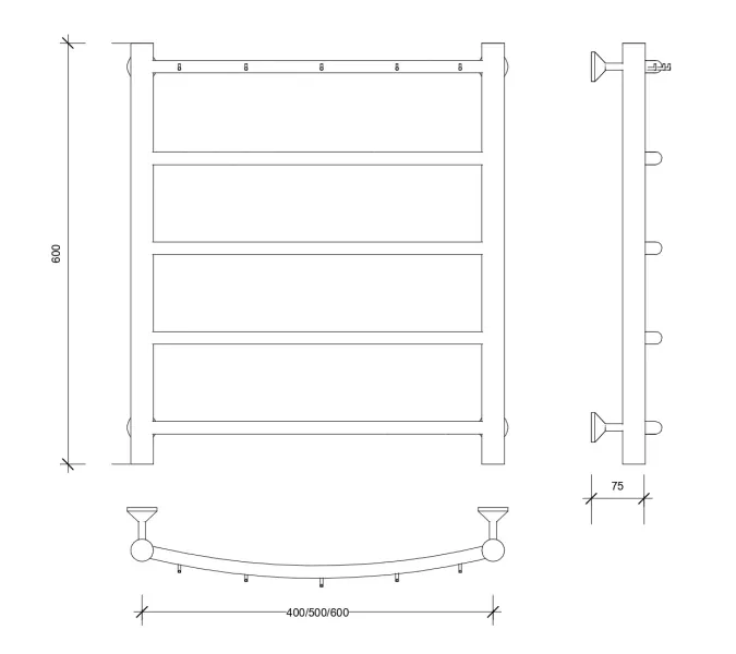 Полотенцесушитель Secado Милан 1 К , с крючками,  электрический L/R  хром, Выбрать размер: 40х60, Ориентация: левая, изображение 6