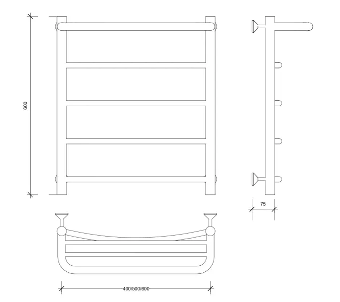 Полотенцесушитель Secado Милан 1 СП , с полочкой, электрический L/R хром, Выбрать размер: 40х60, Ориентация: левая, изображение 6