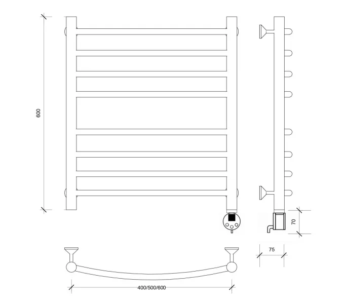Полотенцесушитель Secado Милан 4  электрический L/R  хром, Выбрать размер: 40х60, Ориентация: левая, изображение 5
