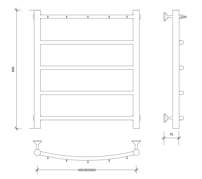 Полотенцесушитель Secado Милан 1 К , с крючками,  электрический L/R  хром, Выбрать размер: 40х60, Ориентация: левая, изображение 5