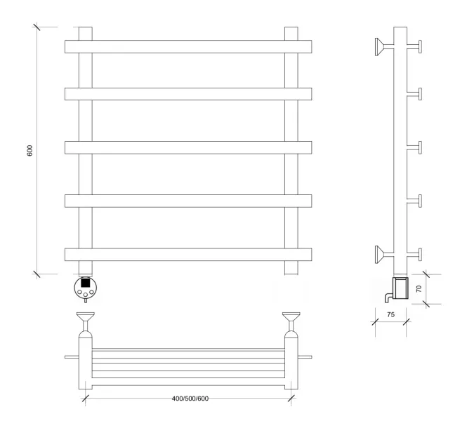 Полотенцесушитель Secado Понтида 1 электрический L/R  хром, Выбрать размер: 50х60, Ориентация: левая, изображение 5