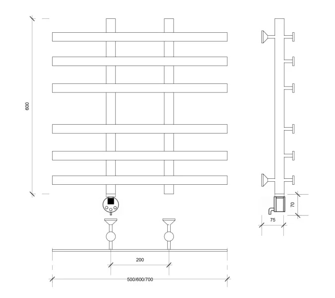 Полотенцесушитель Secado Понтида 4  электрический L/R  хром, Выбрать размер: 50х60, Ориентация: левая, изображение 5