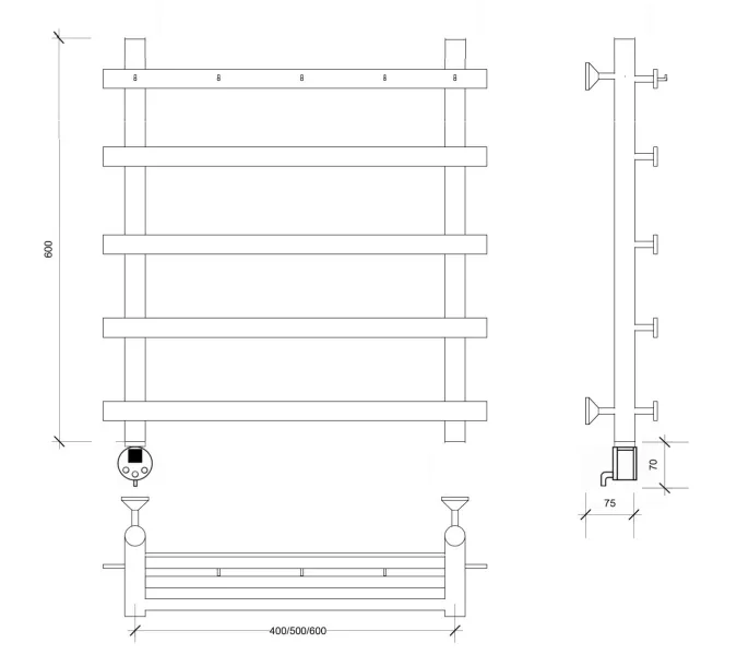Полотенцесушитель Secado Понтида 1 К , с крючками, электрический L/R хром, Выбрать размер: 50х60, Ориентация: левая, изображение 5