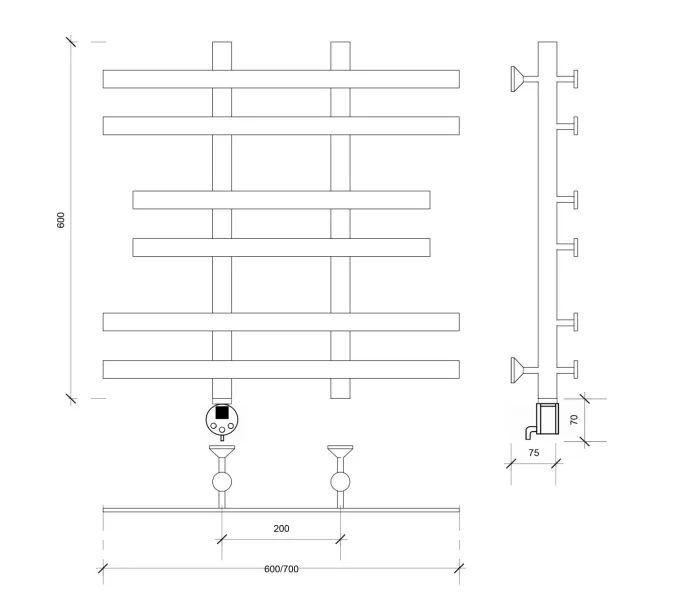 Полотенцесушитель Secado Понтида 2  электрический L/R  хром, Выбрать размер: 60х60, Ориентация: левая, изображение 3