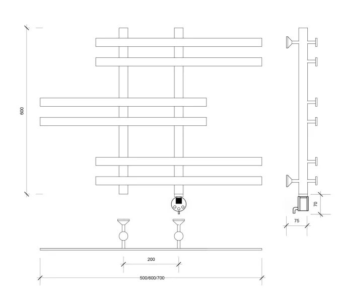Полотенцесушитель Secado Понтида 6 электрический L/R  хром, Выбрать размер: 50х60, Ориентация: левая, изображение 6