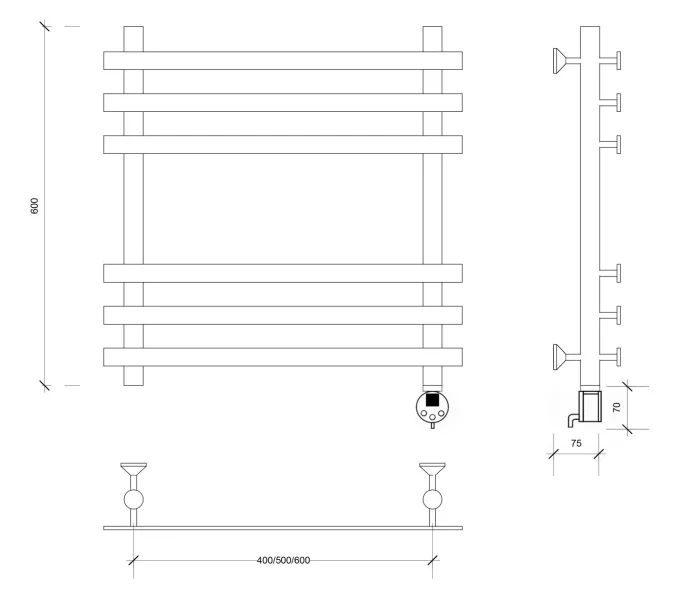Полотенцесушитель Secado Понтида + , электрический L/R  хром, Выбрать размер: 50х60, Ориентация: левая, изображение 6