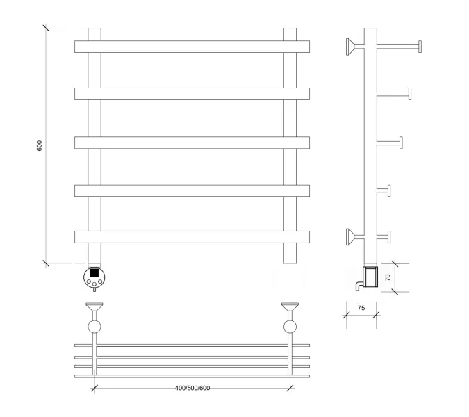 Полотенцесушитель Secado Понтида 7 СП , с полочкой, электрический L/R  хром, Выбрать размер: 50х60, Ориентация: левая, изображение 5