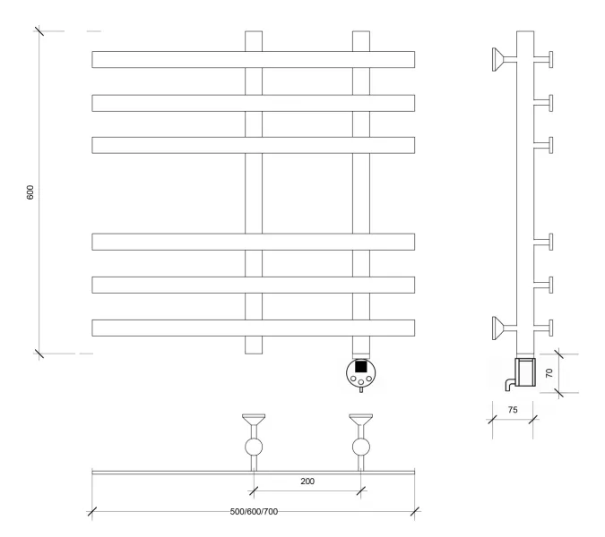 Полотенцесушитель Secado Понтида 3 электрический L/R хром, Выбрать размер: 50х60, Ориентация: левая, изображение 6