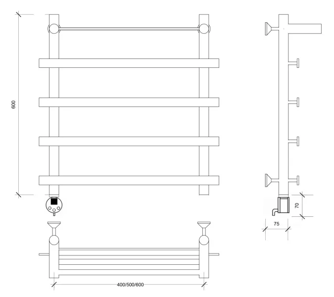 Полотенцесушитель Secado Понтида 1 СП с полочкой, электрический L/R  хром, Выбрать размер: 50х60, Ориентация: левая, изображение 5